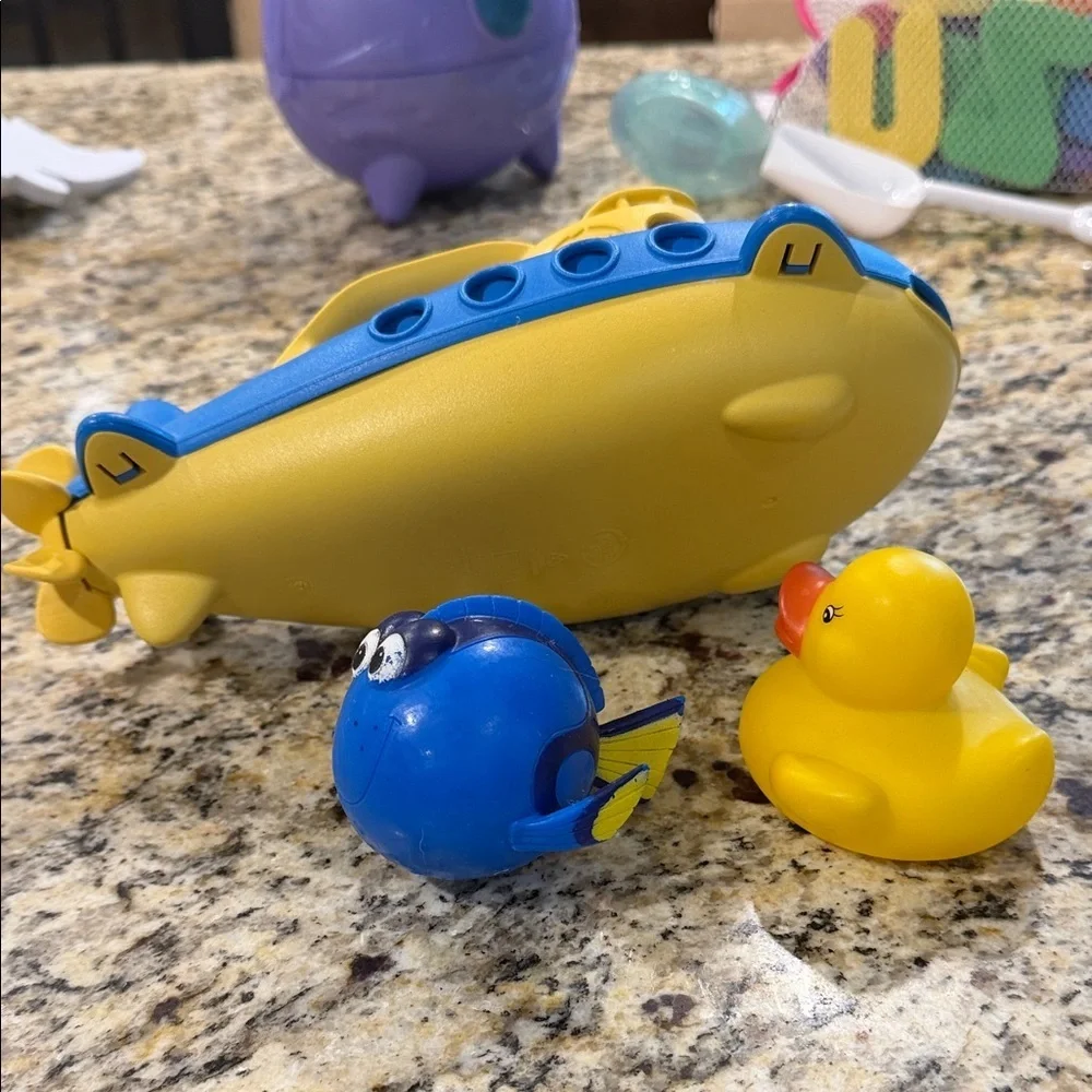 Bath Toy Lot Green Toys Submarine, Dino Scene & Alphabet/Number foam Sets & More
